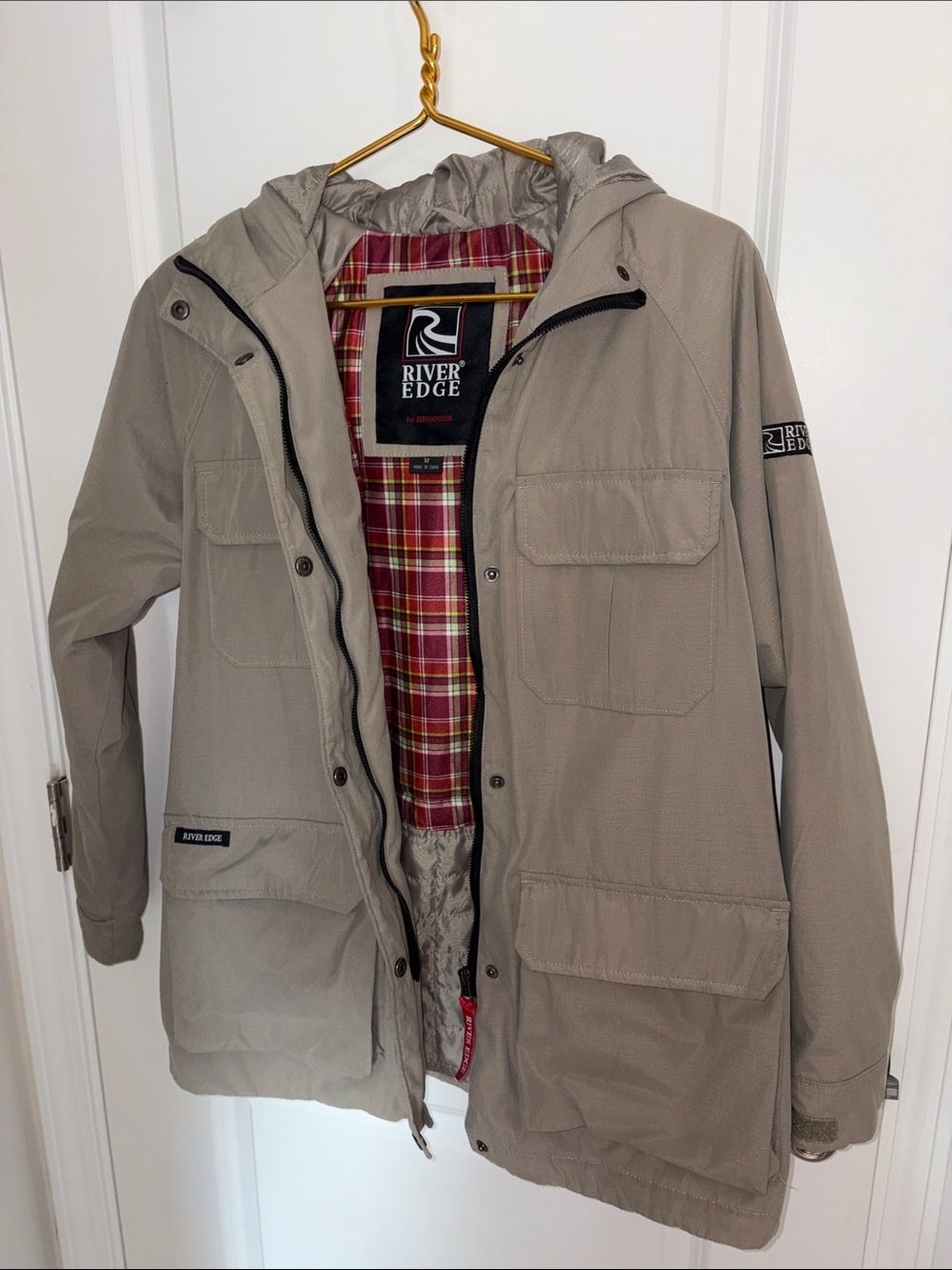 ZeroXposur Tan Utility Jacket with Hood and Plaid Lining